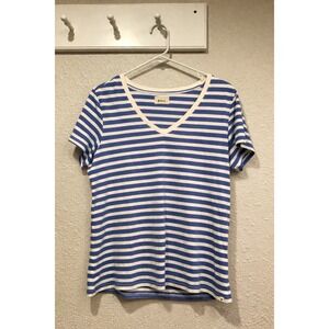 Pact Striped V Neck Tee L Blue White Organic Cotton Softspun Minimalist Coastal